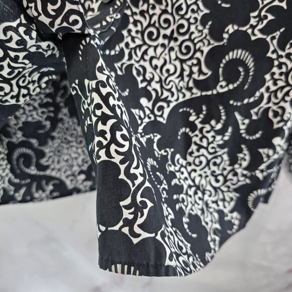 Foxcroft Shirt Womens 10 P Black White Button Up Wrinkle Free Non Iron Popover - Picture 10 of 14